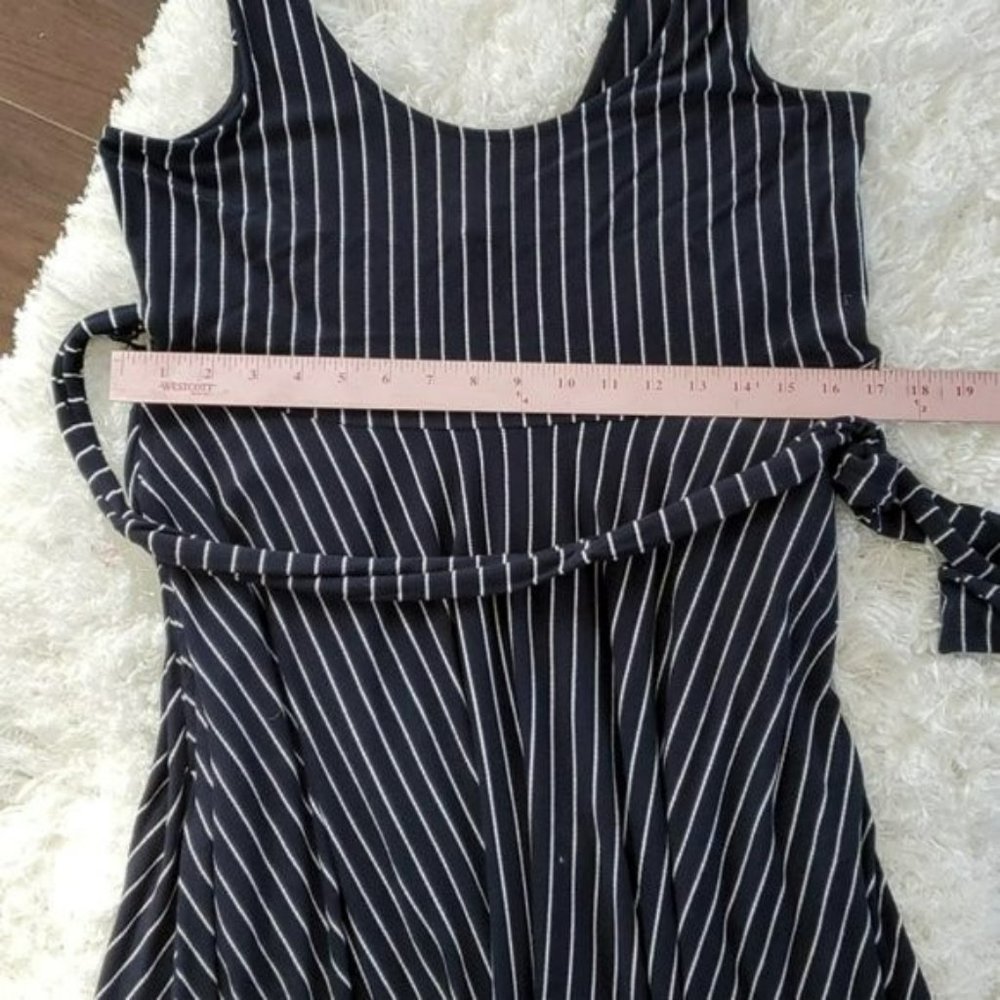 Banana Republic Navy Pinstripe Sleeveless Maxi Dress with Waist Tie - Picture 7 of 12